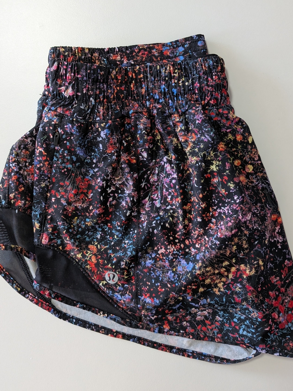 lululemon athletica Black Multicolor Speckled Floral Athletic Shorts